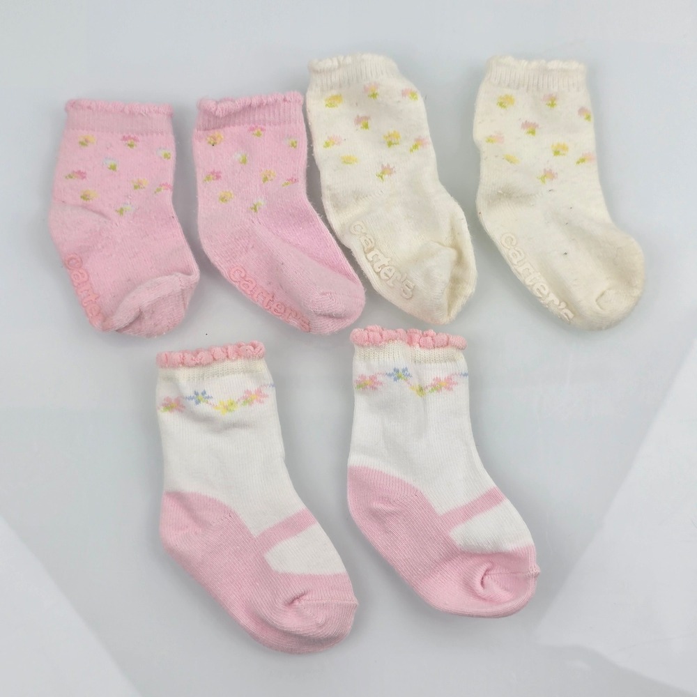 Carters Baby Socks Infant Girl Lot Pink White Floral Vintage Sweet Daisy Line 6m